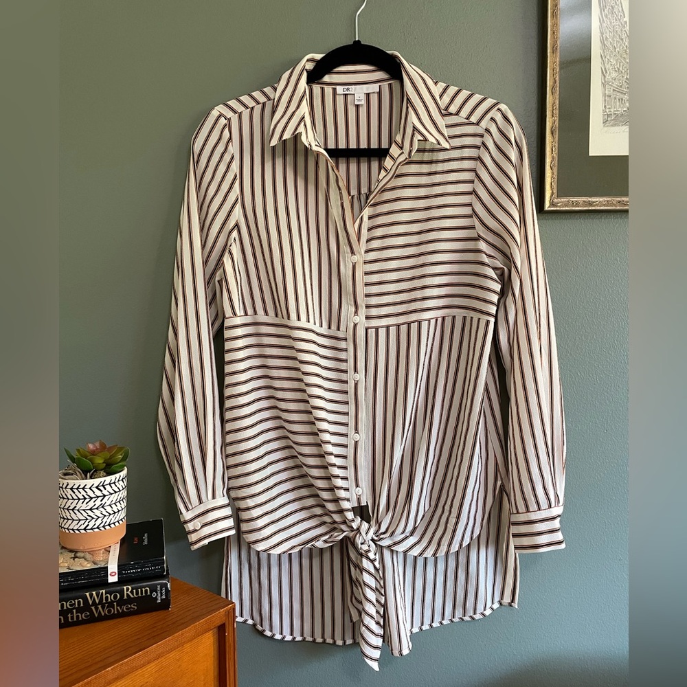 DR2 Orange& Black Stripe Button Down Blouse